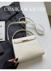 1pc CHAIKA KILTER Solid Color PU Leather Handbag Women s Fashion Stone Texture Square Tote Bag With Strap Decor Metal Lock Top Handle Zipper Closure Removable Adjustable Shoulder Strap Suitable For Da
