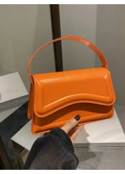 حقيبة مربعة صغيرة من الجلد الصناعي اللون البرتقالي للسيدات، حقيبة يد بسيطة وأنيقة للخروج، موضة متعددة الاستخ