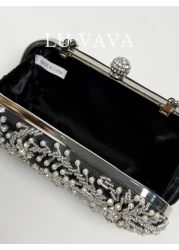 1pc Elegant And Romantic Black Solid Color Faux Pearl Beaded Evening Bag With Rhinestone Studded Heavy Duty Clutch BoxTready Bride Bag Perfect For Party Wedding Prom Dinner Banquet Matching With Weddi