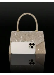 Shiny And Elegant Mini Bow Women s Evening Bag Paired With Exquisite And Luxurious Rhinestone Necklace And Earrings Two Pieces Set New Solid Color Pleated Flap Handbag Suitable For Holiday Parties Dan