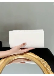 Women s Elegant Bow Knot Flap Clutch Evening Bag Formal Party Handbag Genuine Leather Wedding Purse Romantic White Bridal Bag Envelope Chain Shoulder Bag Ballroom Dance Crossbody Bag Valentines Perfec