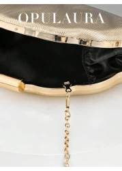 OpulAura Women s Simple Shell Shaped Luxury Leather Clutch Purse Elegant And Charming For Evening Gown Sparkling Night Use Handbag Formal Party Bag Romantic Wedding Bag Comes With Chain