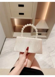 An Elegant Classic Pleated Design Evening Bag Romantic Faux Pearl Party Clutch Bag Luxury Satin Formal Dress Bag Flap Clutch With Chain Strap For Prom Perfectly Matching With New Years Outfit Excellen