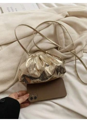 Spring Summer New Simple Solid Color Shiny Pleated Cloud Bag Personalized Large Capacity Outdoor Shopping Shell Bag Fashionable Versatile Travel Vacation Crossbody Bag Casual Daily Commuting Women Sho