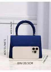 Elegant And Fashion Navy Blue Corduroy Handbag Wrist Pleated Magnetic Closure Flap Cover Evening Bag Suitable For Ladies Daily Use Birthday Party And Wedding Ball Chain Bag Best Birthday And Valentine