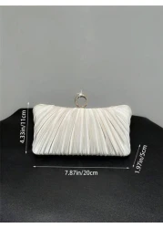 حقيبة سهرة نسائية فاخرة بطيات من الساتان المزينة بإبزيم حلقي لامع للحفلات والمناسبات الرسمية والأعراس مع حما