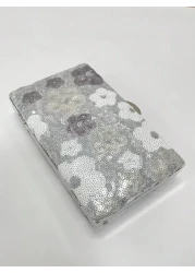 حقيبة كروس بودي أنيقة للنساء مزينة بالترتر على شكل زهور، حقيبة سهرة أنيقة مطرزة بزهور عشوائية باللون الفضي، ا