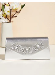 Vincy Glitter Handbag 1pc Evening Handbag With Sparkling Rhinestone Buckle Detail Pu Leather Small Square Bag Can Be Shoulder Cross Body Or Clutch Bag Perfect For Parties