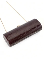 Elegant Fashionable Wine Red Crocodile Pattern Solid Color PU Leather Clutch Box With Metal Chain For Women Suitable For Daily Outings Dates Banquets Galas Parties Autumn Winter