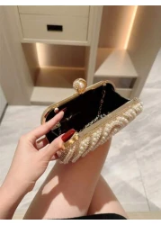 1pc Sparkling Charming Elegant Exquisite Rhinestone Decor Clutch Bag Romantic Faux Pearl Embellished Party Handbag For Women Perfect Gift For Parties Weddings Galas Dinners Banquets Suitable To Pair W