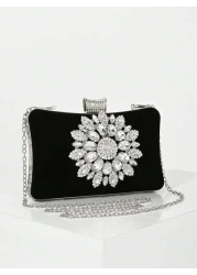 Women s Fashion Black Velvet Evening Bag Romantic Wedding Clutch Purse Luxury Crystal Decor Formal Party Dress Handbag Bridal Crossbody Bag