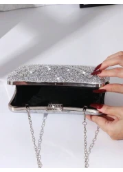 حقيبة مسائية مرصعة بالراين للنساء، مزخرفة بشكل V من المعدن المرصع بالراين، حقيبة مربعة لافتة، مناسبة للعروس و