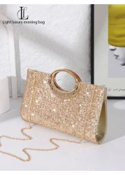1pc Women s Elegant Glittering Evening Clutch Bag Glitter Material Shiny Handbag Charming Elegant Exquisite Luxury Sparkling Gold Suitable For Party Wedding Prom Dinner Banquet