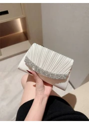 1pc Classic Pleated Satin Evening Dress Clutch Bag Formal Party Handbag Romantic Wedding Bridal Envelope Bag With Rhinestone Decor Chain Shoulder Bag Tready Party Bags Perfect For Party Wedding Prom D