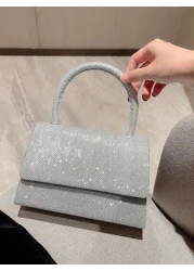 Moonlit EveBag Glamorous Elegant Exquisite Quiet Luxury Sequin Luxury Shiny Portable Glitter Flap Square Bag Mini Silver For Party Prom Evening Bag Dinner Bag For Party Girl Woman Bride Perfect For Pa