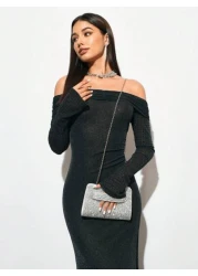 SHEIN BAE Women s Party Clutch Bag For Evening Party Club Holiday Christmas Versatile Sparkling Rhinestone Decor Multi Occasion Use Tready Party Bags Perfect For Party Wedding Prom Dinner Banquet Esse