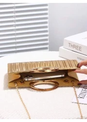 حقيبة سهرة منسدلة للنساء ، مطلية بالترتر والنسيج اللامع ، مزينة بإكسسوارات معدنية ، سلسلة معدنية ، مناسبة للز