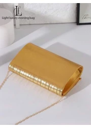 1 قطعة حقيبة سهرة مثالية وأنيقة للنساء، مذهبة وذات طيات لامعة، مزينة بخطوط معدنية، حقيبة متعددة الاستخدامات م