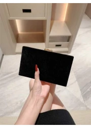 1pc Luxury Velvet Box Shaped Evening Bag Party Bag With Sparkly Crystal Button Decor Suitable For Formal Gown Prom Wedding Banquet Perfect For Party Wedding Prom Dinner Banquet Matching With Holiday P