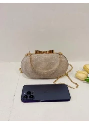 حقيبة مسائية أنيقة وعصرية صغيرة / حقيبة كلاتش لامعة / حقيبة مسائية لامعة مرصعة بالراين ، سلسلة معدنية ، حقيبة ذ