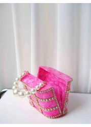 حقيبة سهرة برباط سلسلة ، نمط الخرز المرصع بحجر الراين البني بلون وردي زهري', 'مناسبة للأعراس والمناسبات الفاخر