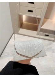 A Glittering Shiny Flip Evening Bag Mini Party Clutch With Pleated Design Envelope Bag With Chain Tready Bride Bag Perfect For Party Wedding Prom Dinner Banquet Matching With Wedding Dress Formal Dres