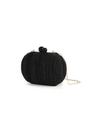 1pc Elegant Mini Solid Color Satin Textured Pleated Oval Clutch Bag Suitable For Party Wedding Formal Events