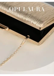 حقيبة يد أنيقة ذات تصميم محبب من الجلد الذهبي، حقيبة سهرة فاخرة من الطراز الرجعي، حقيبة يد أنيقة ذات سلسلة، من