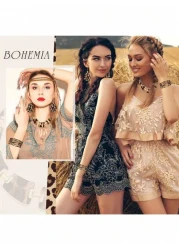 4 قطع طقم مجوهرات نمر للنساء - أقراط معدنية، أساور، قلادة مع علاقة شراشيب، وحقيبة يد - اكسسوارات أنيقة ذات طراز