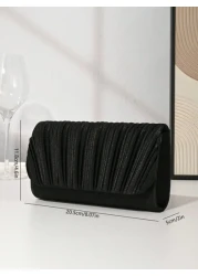 Women Elegant Pleated Satin Evening Clutch Handbag For Wedding Party Formal Occasion Envelop Flap Chain Shoulder Crossbody Bag Perfect For Party Wedding Prom Dinner Banquet Matching With Holiday Party