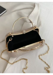 Glamorous Glitter Bling Sequin Luxury Shiny Mini Glitter Rhinestone Decor Box Bag Evening Bag Dinner Bag Faux Pearl Metal Chain Crystal Decor For Party Girl Woman Bride Perfect For Party Wedding Prom