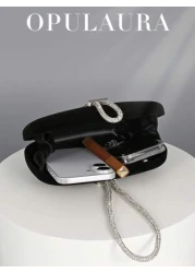 OpulAura Vintage Velvet Box Shaped Evening Clutch Bag Luxury Rhinestone Decorated Formal Party Purse For Holiday Gala Wedding Formal Occasion Black