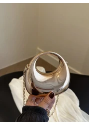 1pc New Avant Garde Metallic Acrylic Crescent Moon Shaped Mini Handbag Glossy Silver And Gold Tone Lunar Crossbody Shoulder Bag With Metallic Chain Fashion Versatile Makeup Cosmetic Earphone Pouch Min