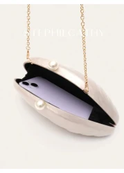 STEPHIECATHY Women s Fashion Glamorous Elegant Acrylic Clutch Magnet Closure Mussel Shell Shaped Handbag Fits Cellphone Long Chain Cross Body Evening Bag For Wedding Dinner Party Prom Banquet Gift Per