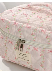 1 حبة / مجموعة حقيبة مكياج زهرية وردية للبنات، حقيبة تخزين متعددة الوظائف مع سحّاب لمستحضرات التجميل والمواد ا