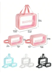 1 3pcs Set Travel Makeup Bags Portable Toiletry Bag Letter Printed Cosmetic Pouch Clear PVC Makeup Case Shower Swimming Storage Bag Large Capacity Travel Cosmetic Bag Toiletry Bag Beach Bathroom Tote