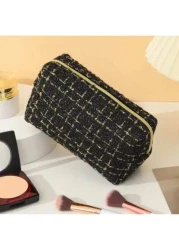 1pc Large Capacity Checkerboard Hand Woven Cosmetic Bag Portable Toiletry Organizer Travel Case For Travel Storage Bag Makeup Bag Cosmetic Bag Vacation Organizer Large Capacity Makeup Organizer Makeup