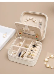 1pc PU Leather Square Jewelry Box Mirror Design Jewelry Storage Case Multifunctional Desktop Organizer Box Removable Compartments Suitable For Rings Earrings Necklaces Lipsticks Makeup Organizer