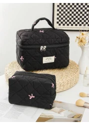 1 Piece Travel Storage Toiltery Bag Zipper Storage Pouch Cosmetic Bag Tampon Storage Bag Sanitary Pad Pouch Women s Bow Embroidered And Quilted Makeup Bag Sets Multi Functional Cosmetic Storage Bag Ba