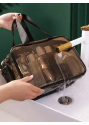 1pc Double Layer Clear Travel Toiletry Bag Large Capacity Handheld Makeup Organizer Pouch Zipper Mesh Pockets For Cosmetics Skincare Toiletries Jewelry And More Ideal Gift For Mother s Day Valentine s