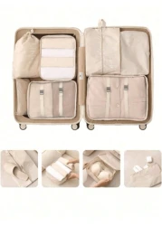 7pcs Set Travel Packing Organizers Luggage Cubes Makeup Bag Cosmetic Pouch Toiletry Bag Underwear Bag Shoe Bag Draw String Bag Suitable For Makeup Brushes Eye Shadow Lipstick Skin Care Toothbrush Soap