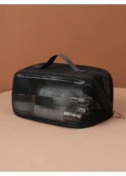 1pc Large Capacity Breathable Mesh Makeup Bag Summer Travel Toiletry Bag Multi Functional Cosmetic Storage Bag Multi Layer Makeup Brush Organizer Beach Bag Tote Bag Travel Bag Mother s Day Gift Birthd