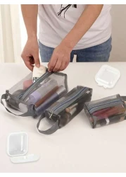 3 Packs Pouch Mesh Cosmetic Bag Portable Makeup Pouch Travel Toiletry Bag For Makeup Organizer Home Office Travel Accessories Mesh Makeu Makeup Organizer