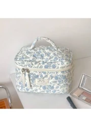 1 3pcs Blue Begonia Flower Makeup Bag Large Capacity Portable Organizer Pouch Multi Functional Handbag Cosmetic Storage Bag Toiletry Bag For Women Men With Handle Compartments For Home School Dorm Tra