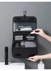 1pc Large Capacity Multi Function Zoned Storage Bag Hanging Toiletry Cosmetic Bag Travel Organizer Tote Boho Style For Hotel Narrow Bathrooms Outdoor Camping Quick Access Items Interior Space Layout M