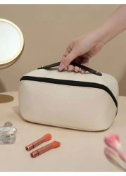 1 حقيبة مستحضرات تجميل سفر ذات سعة كبيرة ومقاومة للماء من جلد البولي يوريثان, حقيبة أغراض شخصية متعددة الوظائف