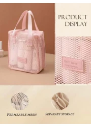 1pc Large Capacity Pink Mesh Makeup Bag Portable Travel Toiletry Organizer Multi Functional Storage Pouch Zipper Bag Travel Bag For Cosmetics Skincare Phone Jewelry Small Items Gift Holiday Use Availa