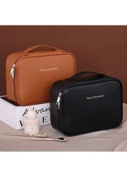 قطعة واحدة حقيبة مكياج متعددة الطبقات قابلة للفصل - ذات سعة كبيرة من قماش PU مقاوم للماء مع حقيبة فرش مكياج قابل