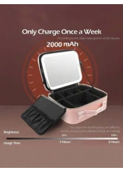 Travel Makeup Bag With Mirror Of LED Lighted Makeup Train Case With Adjustable Dividers Makeup Case With Mirror For Travel Storage Bag Makeup Bag Cosmetic Bag Vacation Organizer Large Capacity Makeup