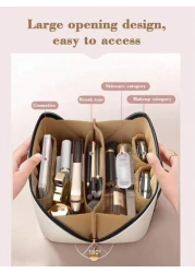 Large Capacity Spacious Double Layer Makeup Bag Cosmetic Organizer Bag PU Leather Waterproof Makeup Pouch Lightweight Toiletry Bag With Compartments Big Capacity Travel Makeup Storage Bag Multi Functi